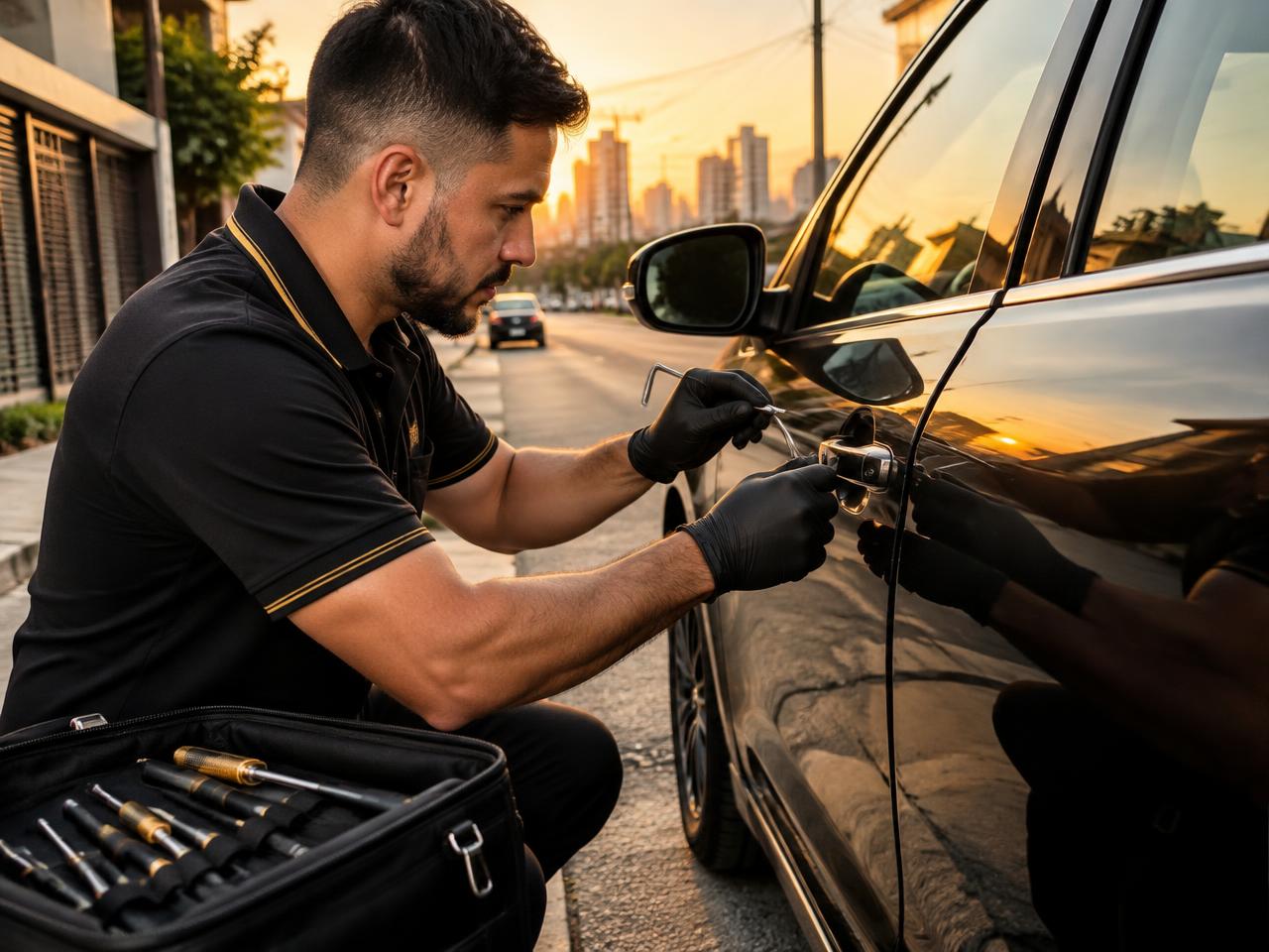 Profissional realizando abertura técnica de um carro