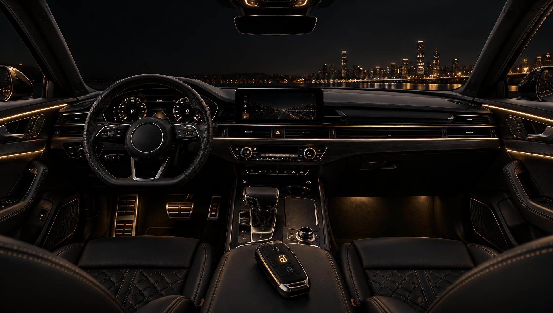Interior automotivo premium com Smart Key no console central